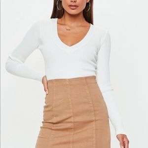 White VNeck Knit Bodysuit